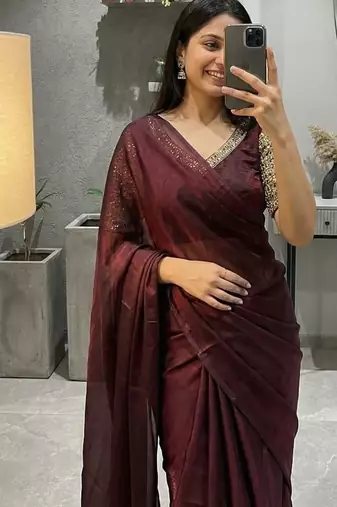 Maroon Color  hand embroidery beats work Silk Saree