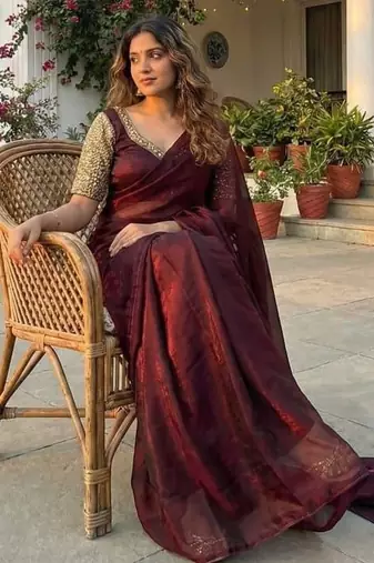 Maroon Color  hand embroidery beats work art silk saree