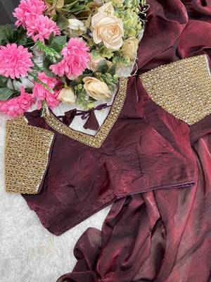 Maroon Color  hand embroidery beats work art silk saree 3