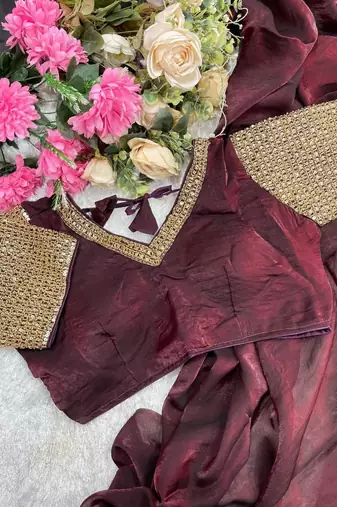 Maroon Color  hand embroidery beats work art silk saree