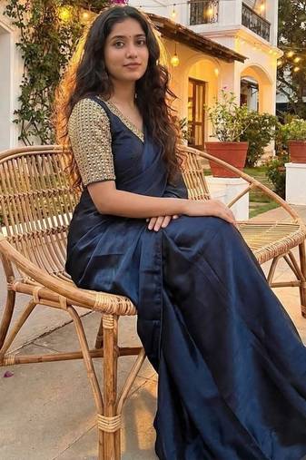 Neavy Blue Color  hand embroidery beats work Silk Saree
