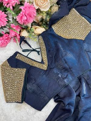 Neavy Blue Color  hand embroidery beats work art silk saree 3