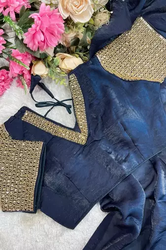 Neavy Blue Color  hand embroidery beats work art silk saree