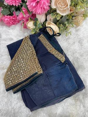 Neavy Blue Color  hand embroidery beats work art silk saree 4