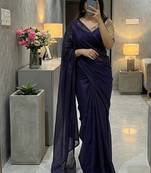 Purple Color  hand embroidery beats work Silk Saree