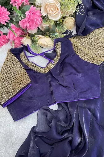 Purple Color  hand embroidery beats work art silk saree