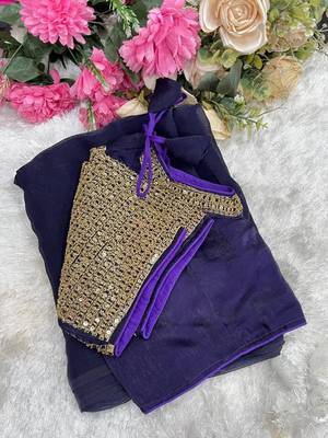 Purple Color  hand embroidery beats work art silk saree 4