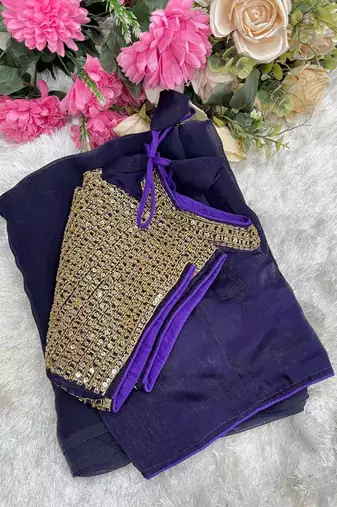 Purple Color  hand embroidery beats work art silk saree