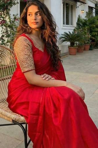 Red Color  hand embroidery beats work Silk Saree