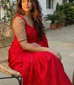 Red Color  hand embroidery beats work Silk Saree