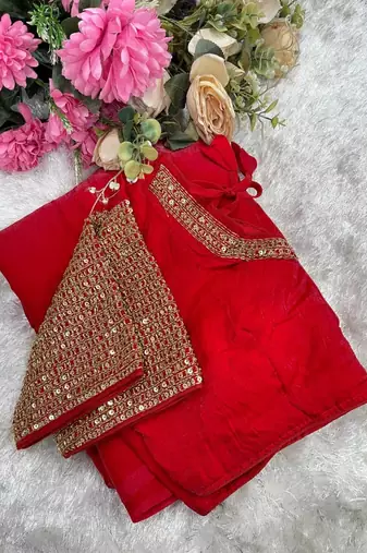 Red Color  hand embroidery beats work art silk saree