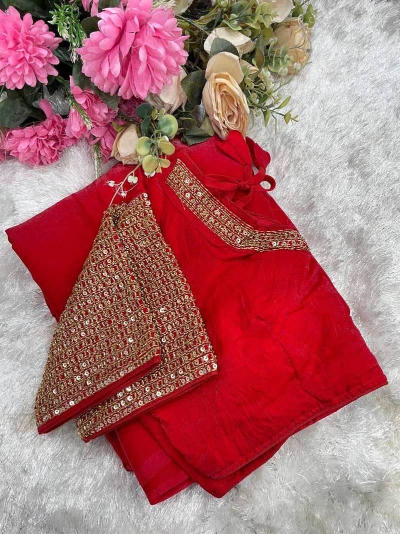 Red Color  hand embroidery beats work Silk Saree