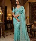 Light Blue Color sequence embroidery thread work  Silk Saree