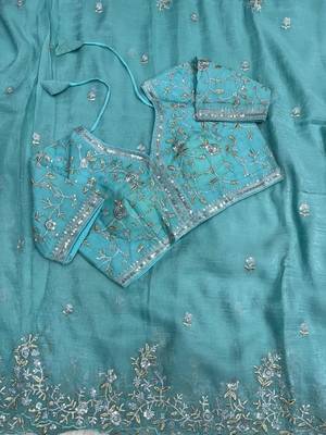 Light Blue Color sequence embroidery thread work  art silk saree 2