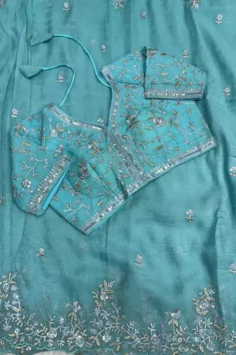 Light Blue Color sequence embroidery thread work  art silk saree