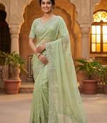 Light Green Color sequence embroidery thread work  Silk Saree