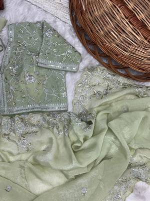 Light Green Color sequence embroidery thread work  art silk saree 2