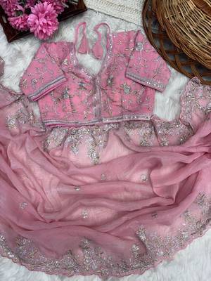 Pink Color sequence embroidery thread work  art silk saree 2