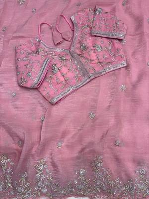 Pink Color sequence embroidery thread work  art silk saree 3
