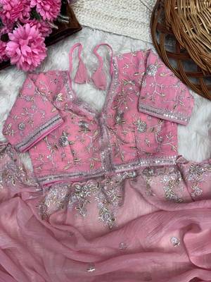 Pink Color sequence embroidery thread work  art silk saree 5