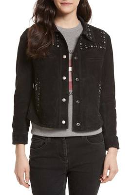 women's black studded suede leather casual jacket 1