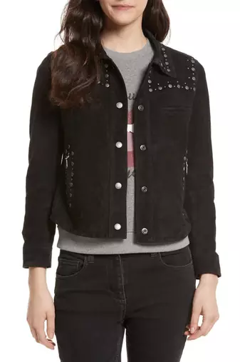 Women's black studded casual suede leather jacket