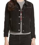 Women's black studded casual suede leather jacket