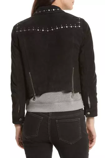 women's black studded suede leather casual jacket
