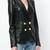 Women black real leather blazer jacket with double breasted gold button