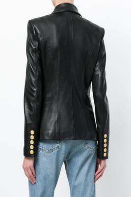 women's black double breasted leather blazer jacket 2