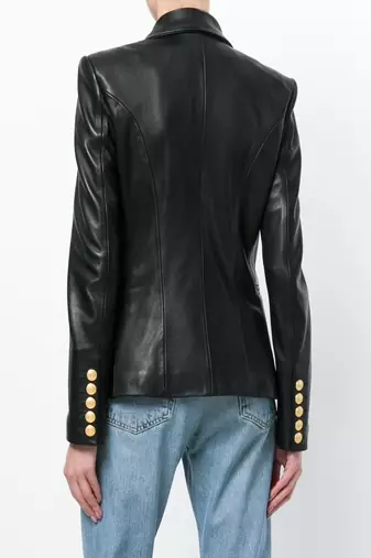 women's black double breasted leather blazer jacket