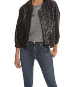 Women’s black perforated real lambskin leather bomber jacket