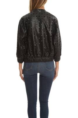 women's black perforated lambskin leather bomber jacket 3