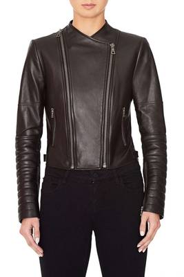 women's black lambskin leather embroidered biker jacket 1