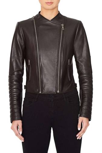 Women's lambskin leather jacket embroidered leather biker jacket