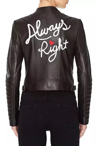 women's black lambskin leather embroidered biker jacket