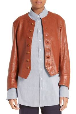 women's black lambskin leather crew neck jacket 1