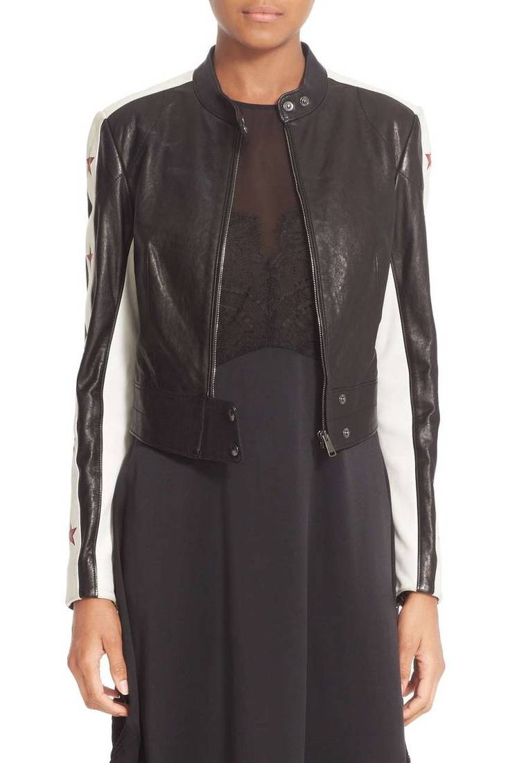 Women's lambskin leather jacket black real leather zipper jacket