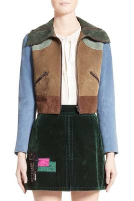 women's patchwork suede lambskin leather moto jacket 1