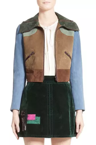 Patchwork suede leather jacket women's lambskin leather jacket
