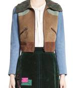 Patchwork suede leather jacket women's lambskin leather jacket