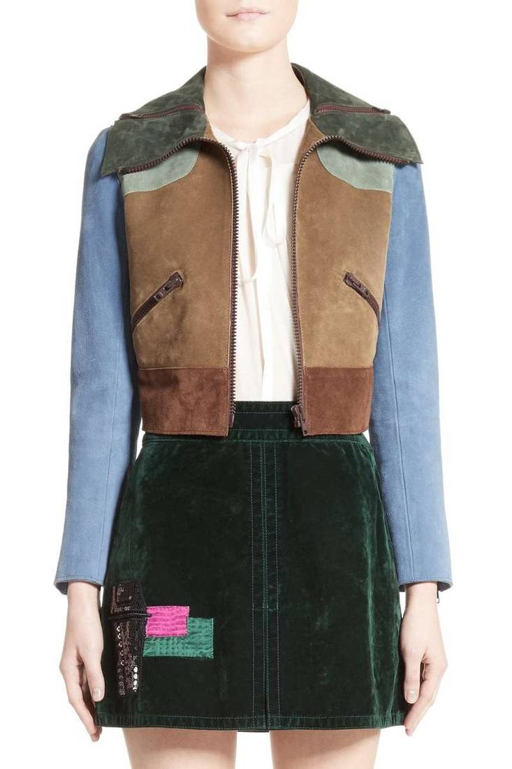 Patchwork suede leather jacket women's lambskin leather jacket