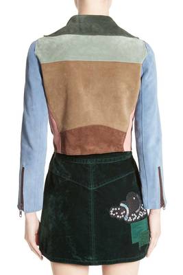 women's patchwork suede lambskin leather moto jacket 2