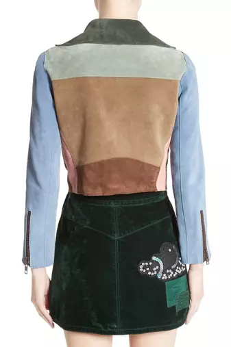 women's patchwork suede lambskin leather moto jacket