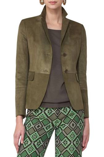 Green single-breasted blazer women's lambskin leather blazer