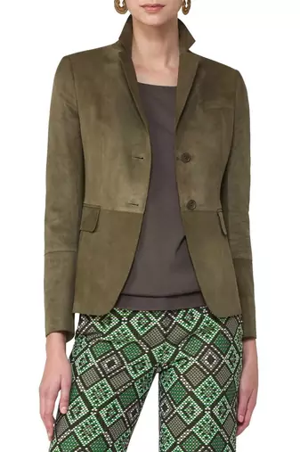 Green single-breasted blazer women's lambskin leather blazer
