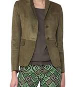 Green single-breasted blazer women's lambskin leather blazer