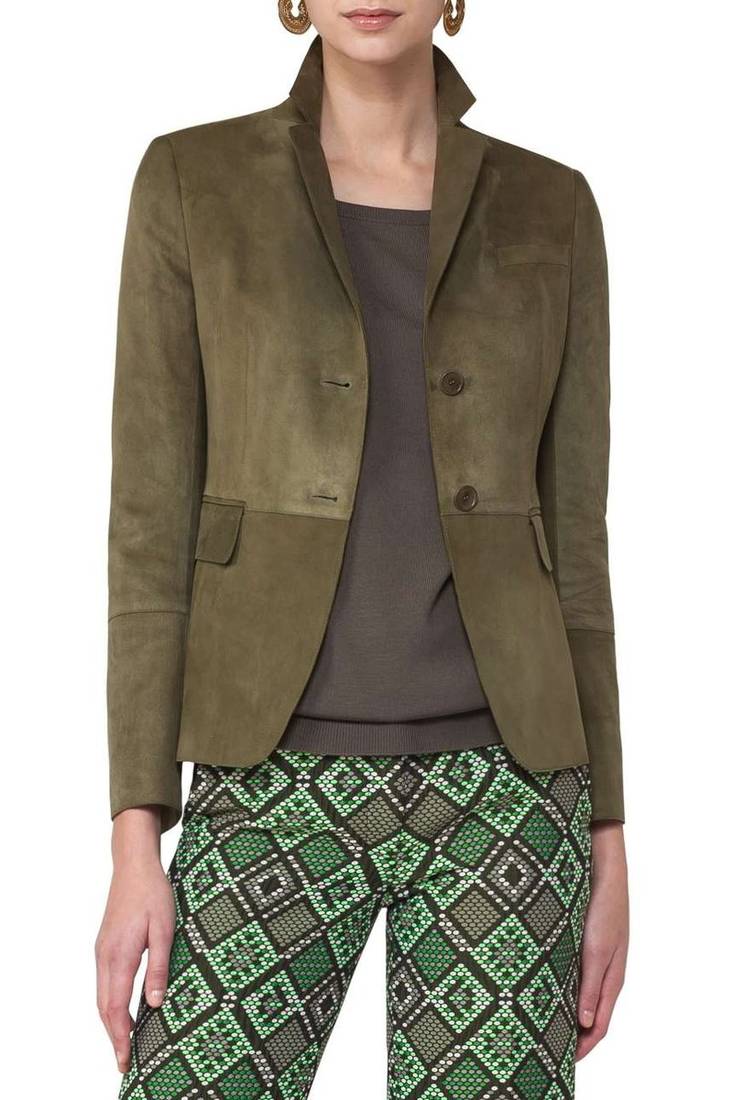 Green single-breasted blazer women's lambskin leather blazer
