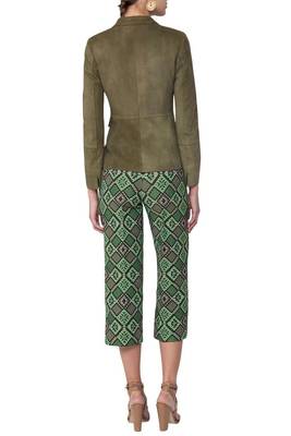 women's green lambskin leather single breasted blazer 2