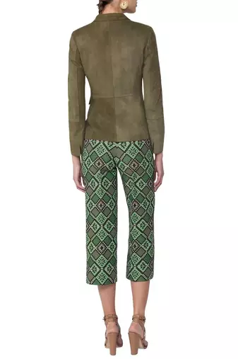 women's green lambskin leather single breasted blazer